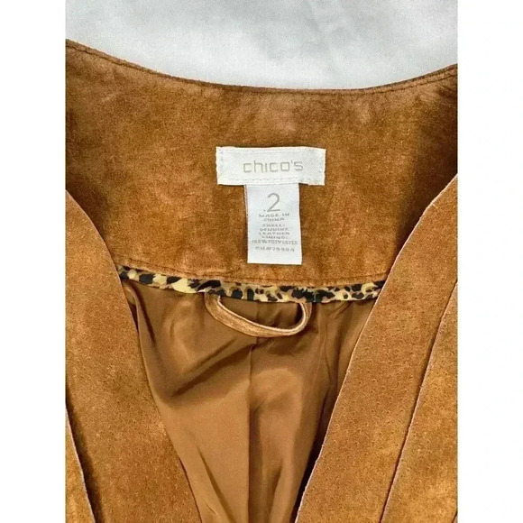 Chico’s Women's Leather Vest Brown Suade size 2 Bohemian Boho Country Vests - Picture 7 of 9